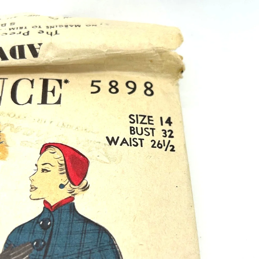 Advance Vintage 1950's? Pattern #5898 Women's Coat Size 14‎ HTF